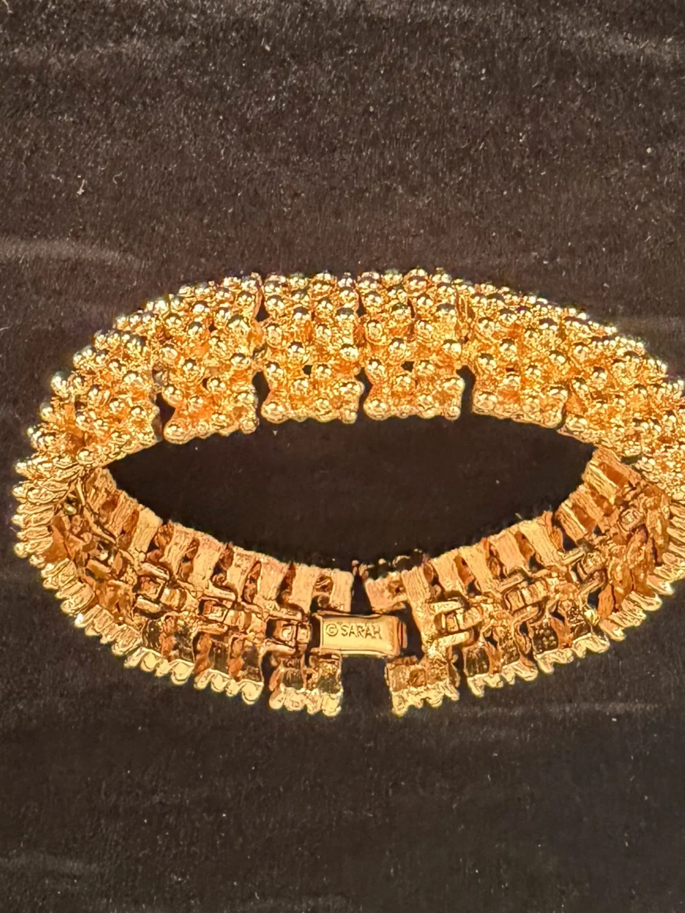 Vintage Signed Sarah Coventry Gold Tone Wide Statement Bracelet